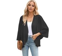 Famulily Cárdigan tipo kimono de gasa para mujer del Reino Unido, holgado, frente abierto, kimono para mujer, top elegante de verano, Negro, XXL