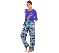 Famulily Pijamas Cómodas para Mujer, Conjunto de Pijamas para Damas con Estampado Floral de Manga Larga Top de Ropa de Descanso y Pantalones de Pierna Ancha Conjunto de Pijamas Ropa de Noche Ropa de