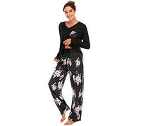 Famulily Pijamas Cómodos para Mujeres, Conjunto de Pijamas para Damas con Estampado Floral de Manga Larga Top de Ropa de Descanso y Pantalones de Pierna Ancha Conjunto de Pijamas Ropa de Noche y de