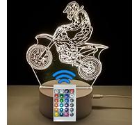 famvacor Lámpara LED decorativa Moto de Montaña luz nocturna 3D cambia entre16 colores distintos mando a distancia regalo juvenil decoración mesita noche escritorio (Moto Montaña)