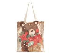 famyily Bolsa de lona de algodón con diseño de oso de Navidad marrón para mujer