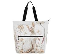 famyily Bolsas estéticas para libros blancos de Cornish Rex Cats para niños, niñas y adultos, bolsa ligera con bolsillos con cremallera para escuela, compras, viajes, arco iris