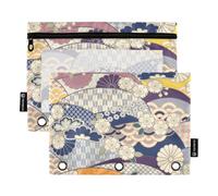 famyily Bolsas para lápices tradicionales azules japonesas Ukiyo-e con 3 anillos con ventana transparente en varios colores, carpetas de 3 anillos para almacenar suministros escolares, estudiantes