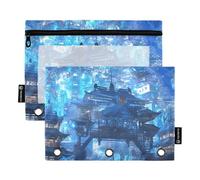 famyily Chinese of Future - Estuche para lápices con cremallera y anillos transparentes en varios colores, carpeta de 3 anillos para almacenar suministros escolares y de oficina, multicolor, 2