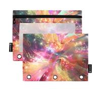 famyily Colorful Fantasy River of Stars - Estuche de plástico transparente con cremallera y ojales reforzados con 3 agujeros, organizador de oficina, multicolor, 2 unidades