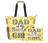 famyily Dad and Mom Of The Bee Day - Bolsa grande a prueba de arena con cremallera y bolsillos de malla, 2 bolsas de fin de semana para juguetes, bolsa de piscina, accesorios de playa