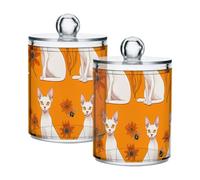 famyily Energetic Sphynx Cats - Contenedores de plástico transparente naranja para almacenamiento con tapa, tocador, esenciales, cubos de almacenamiento decorativos para hisopos de algodón