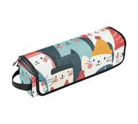 famyily Estuche de viaje 2 en 1 con almohadilla resistente al calor, impermeable, portátil, abierta, plana, bolsa de viaje para rizador, alisador, secador de pelo, sombrero de invierno, gato, Feliz