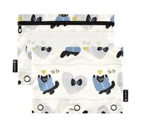 famyily Estuche para lápices de dibujos animados de gatito travieso negro con ventana transparente con cremallera en varios colores, carpeta de 3 anillos para almacenar suministros escolares y de