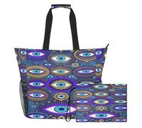 famyily Evil Eyes Nazar Charm - Bolsa de trabajo a prueba de arena con cremallera y bolsillos de malla, 2 piezas de hombro para fin de semana durante la noche para juguetes, toallas, viajes, crucero
