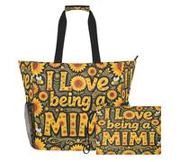 famyily I Love Being A Mimi - Bolsa de viaje resistente con cremallera y bolsillos de malla, 2 piezas de fin de semana durante la noche para juguetes, toallas, viajes, crucero