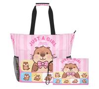 famyily Just A Girl Who Loves Capybaras - Bolsas de viaje resistentes para mujer con cremallera y bolsillos de malla, 2 piezas de fin de semana durante la noche para piscina, crucero y vacaciones en