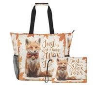 famyily Just A Girl Who Loves Fox - Bolsa de playa de gran capacidad con cremallera y bolsillos de malla, 2 bolsas de fin de semana para juguetes, toallas, viajes, crucero