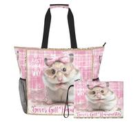 famyily Just A Girl Who Loves Hamster - Bolsa de playa de gran capacidad con cremallera y bolsillos de malla, 2 bolsas de fin de semana para juguetes, toallas, viajes, crucero