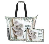 famyily Just A Girl Who Loves Koala - Bolsa de trabajo grande resistente con cremallera y bolsillos de malla, 2 bolsas de viaje de fin de semana para piscina, crucero y vacaciones en la playa
