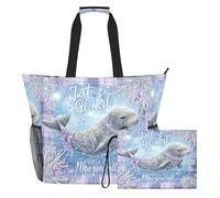 famyily Just A Girl Who Loves Narwhal - Bolsa de playa de gran capacidad con cremallera y bolsillos de malla, 2 bolsas de fin de semana para juguetes, toallas, viajes, crucero