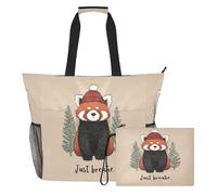 famyily Just Breathe Christmas Red Panda Bolsa portátil resistente con cremallera y bolsillos de malla, 2 bolsas de fin de semana para juguetes, toallas, viajes, crucero