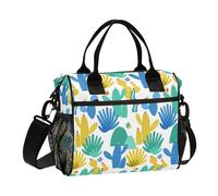 famyily Lonchera minimalista con diseño de cactus azul y amarillo para mujer, con correa para el hombro, bolsa de almuerzo grande para hombre y oficina