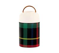 famyily Recipientes de alimentos aislados al vacío de acero inoxidable con patrón navideño rojo y verde para almuerzo con cuchara para almuerzo y café, 17 onzas