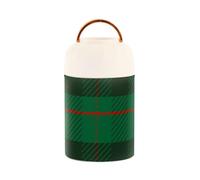 famyily Recipientes de almuerzo con aislamiento al vacío de acero inoxidable con patrón navideño rojo y verde con cuchara para pepinillos escolares, 17 onzas