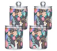famyily Summer Multicolor Flower Brilliance - Organizador de almacenamiento de plástico transparente con tapa, Pantry Essentials, contenedor de almacenamiento decorativo para hisopos de algodón