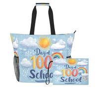 famyily Sunshine 100 Days Of School - Bolsa portátil para mujer con cremallera y bolsillos de malla, 2 bolsas de fin de semana para viajes, gimnasio