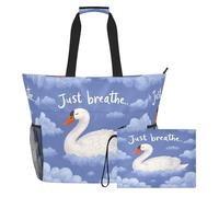 famyily Swan Just Breathe - Bolsa de trabajo grande a prueba de arena con cremallera y bolsillos de malla, 2 bolsas de fin de semana para piscina, crucero y vacaciones en la playa