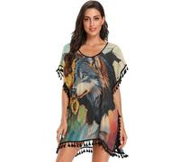 famyily Trajes de playa para mujer Cause Traje de baño Coverup Beach Vacation Essentials S-L Wolf Breaking Through The Wall, Lobo rompiendo la pared, Large