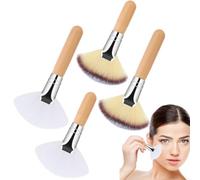 Fan Brushes For Facials - Face Fan Brushes | Wooden Handle, Blush Powder Cosmetic Applicator | 4 Pieces Soft Bristle Highlighting Blush Brush For Women Girls Facial Makeup