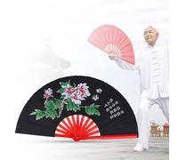 Fan de Bambú, Tai Chi Artes Marciales Kung Fu Bamboo Silk Fan Mano Derecha Wushu Dance Pratice Training (Negro)