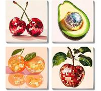 Fan House Pintar por Numeros Adultos, Pack 4 Kit de Pintura por Números, con Pinceles Pigmento Acrílico, Pintura de Dibujo DIY, Paisajes Paint by Numbers Kits sin Marco Fruta 20 x 20 cm