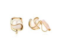 FAN&LOUIS Pendientes de clip de perlas, chapados en oro de 14 quilates, pequeños aretes de clip para mujer, ligeros, para orejas no perforadas, adolescentes 2025