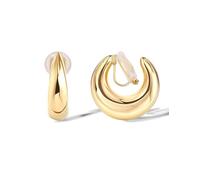 FAN&LOUIS Pendientes de clip para mujer, aretes de aro de oro grueso de 14 quilates para orejas no perforadas