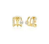 FAN&LOUIS Pendientes de clip para mujer, chapados en oro de 14 quilates, aretes de clip con circonita cúbica, aretes de aro de oro de doble aro para mujer, modernos y ligeros