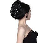 Fan Tassel Hair Claw Clip, Rhinestone Sparkling Bowknot Shark Hair Clips, Double-Sided Mesh Bubble Grip Clip Styling Accessories(D,Free size)