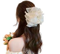 Fan Tassel Hair Claw Clip, Rhinestone Sparkling Bowknot Shark Hair Clips, Double-Sided Mesh Bubble Grip Clip Styling Accessories(C,Free size)