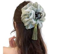 Fan Tassel Hair Claw Clip, Rhinestone Sparkling Bowknot Shark Hair Clips, Double-Sided Mesh Bubble Grip Clip Styling Accessories(F,Free size)