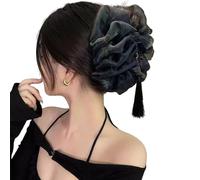 Fan Tassel Hair Claw Clip, Rhinestone Sparkling Bowknot Shark Hair Clips, Double-Sided Mesh Bubble Grip Clip Styling Accessories(G,Free size)