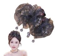 Fan Tassel Hair Claw Clip, Rhinestone Sparkling Bowknot Shark Hair Clips, Double-Sided Mesh Bubble Grip Clip Styling Accessories(A,Free size)