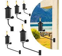 Fan-Torches Juego de 6 antorchas de citronela montadas en la pared, antorchas de jardín de 16 onzas para exteriores, linterna de luz de llama recargable, antorcha de metal para exteriores, patio