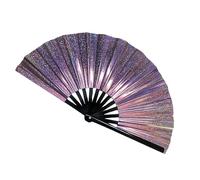 Fanático de baile, plegable reflective Performance Fan, Fantasy Holographic Effect, Performance Prop for Music Festivals, Carnival and Rainbow Outfits, 64 cm/25,2 pulgadas