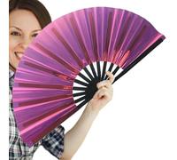Fanático de baile, plegable reflective Performance Fan, Fantasy Holographic Effect, Performance Prop for Music Festivals, Carnival and Rainbow Outfits, 64 cm/25,2 pulgadas