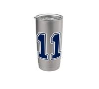 Fanático del equipo deportivo número 11, blanco, azul oscuro Vaso térmico de acero inoxidable de doble pared