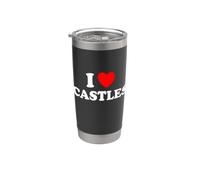 Fanático divertido de arquitectura de la época medieval con texto en inglés «I Love Castles» Vaso térmico de acero inoxidable de doble pared