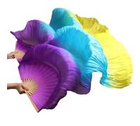 fanáticos de la danza china, Abanicos con velo de seda chino for danza del vientre, paquete 2, multicolor, varios tamaños(Lake Blue,M-150cm)
