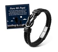 FANCIBAND DíA Del Padre Regalo Original Pulsera Hombre Cuero Negro con SíMbolos Infinitos, Pulsera Papa Regalo Dia Del Padre Regalos CumpleañOs Jubilacion Hombre Navidad