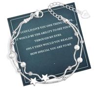 FANCIBAND Pulseras de plata de ley 925 para mujer, delicada cadena de plata ajustable, pulsera de cuentas simples, regalos para mujer, 2 in 1, Plata, Sin piedra preciosa