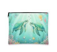 Fanciful Aqua - Bolsa de maquillaje de tortugas marinas para mujer, organizador portátil de lona con cierre, bolsa de verano para el cuidado de la piel, Aguamarina, 7x9 Inch, Tortugas marinas