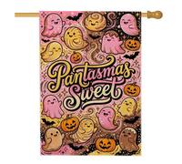 Fanciful - Bandera de casa con cita de Halloween de fantasma pastel de 28 x | Paleta de colores pastel, bandera de patio, detalles de Jack-o'-Lantern, tipografía fantástica, decoración de temporada al