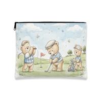 Fanciful Bears - Bolsa de maquillaje de animales de golf, bolsa de viaje para mujeres, organizador portátil pequeño de lona con cremallera, Azul claro, 7x9 Inch, Osos